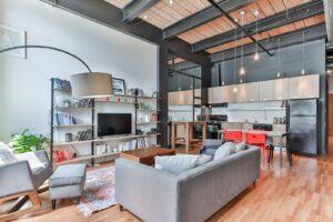 high ceiling living room